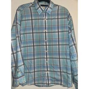 Southern Pines Shirt Mens L Large Blue Plaid Long Sleeve Button Up Preppy